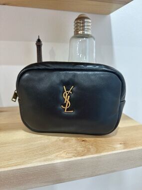 ✨ Saint Laurent Cassandre Mini Cosmetic Pouch – Black Leather | YSL Classic ✨